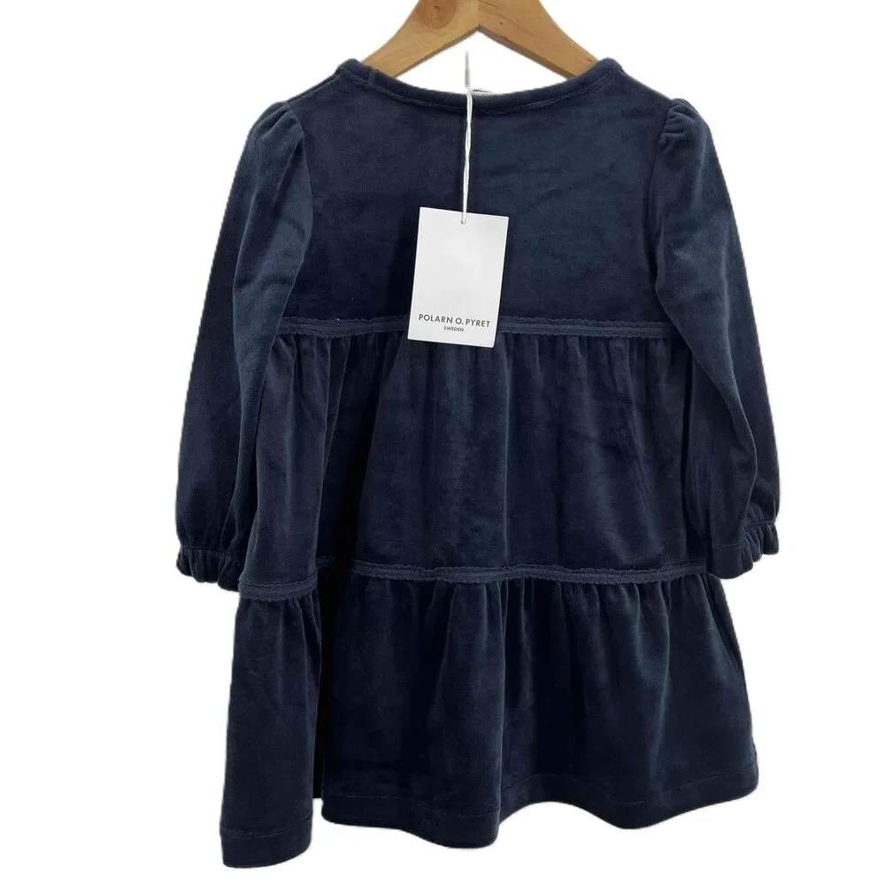 Polarn O Pyret Blue Velvet Lace Detail Special Occasion‎ Dress 12-18 Month New